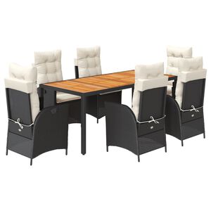vidaXL 7 Piece Garden Dining Set with Cushions Black Poly Rattan