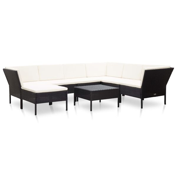 vidaXL 8 Piece Garden Lounge Set with Cushions Poly Rattan Black