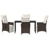 vidaXL Garden Dining Set with Cushion 5 pcs Brown Poly Rattan