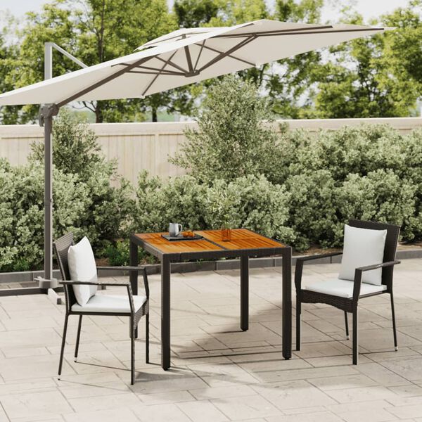 vidaXL 3 Piece Garden Dining Set with Cushions Black Poly Rattan