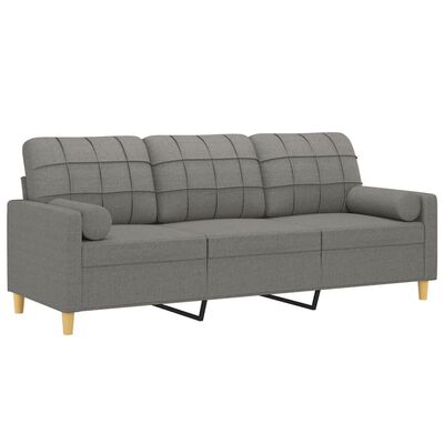 vidaXL 3-Seater Sofa with Pillows&Cushions Dark Grey 180 cm Fabric