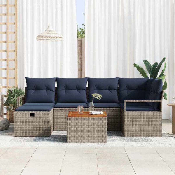 vidaXL Garden Sofa Set with Cushion 7 pcs Grey Poly Rattan