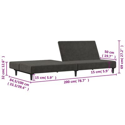 vidaXL 2-Seater Sofa Bed Dark Grey Velvet