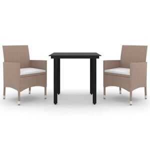 vidaXL 3 Piece Garden Dining Set Poly Rattan and Glass