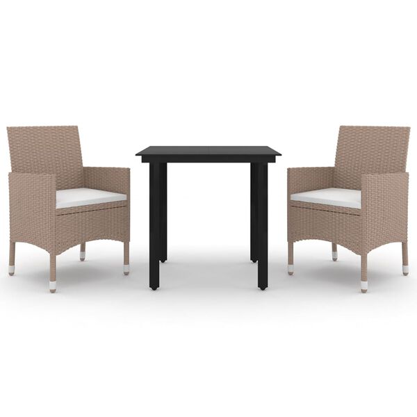vidaXL 3 Piece Garden Dining Set Poly Rattan and Glass
