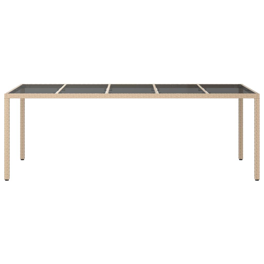 vidaXL Garden Table Beige 250x100x75 cm Tempered Glass and Poly Rattan