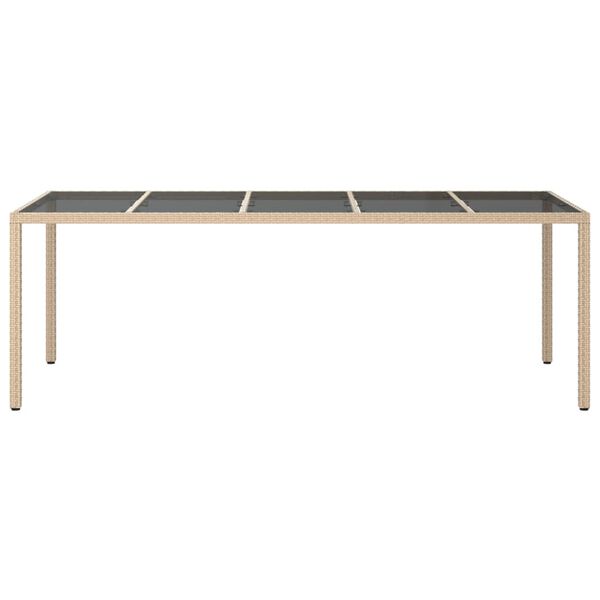 vidaXL Garden Table Beige 250x100x75 cm Tempered Glass and Poly Rattan