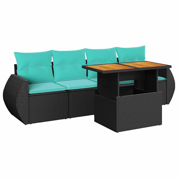 vidaXL 5 Piece Garden Sofa Set with Cushions Black Poly Rattan