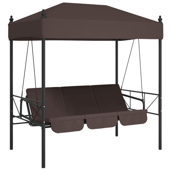 vidaXL Garden Swing Bench with Canopy Coffee Brown&nbsp;Steel
