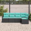 vidaXL Garden Sofa Set 5 pcs Black and Turquoise Poly Rattan