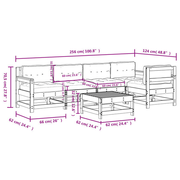 vidaXL 6 Piece Garden Lounge Set with Cushions Solid Wood