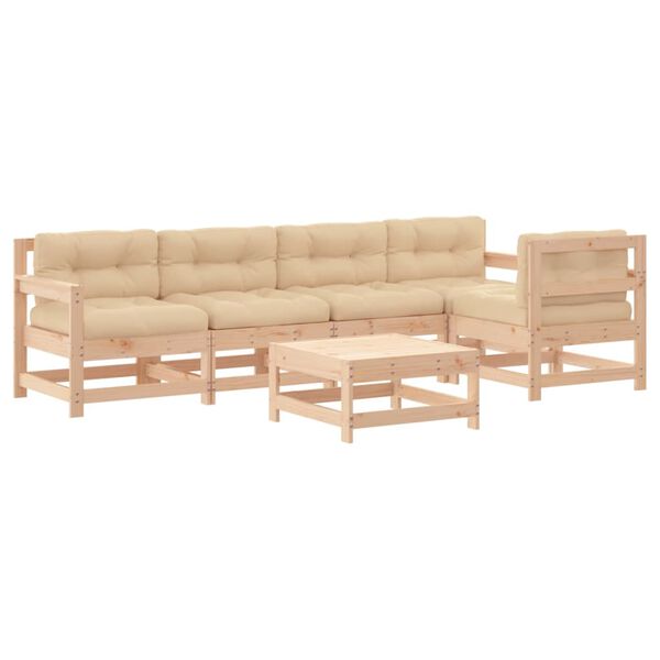 vidaXL 6 Piece Garden Lounge Set with Cushions Solid Wood
