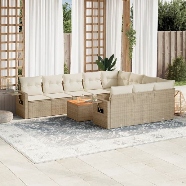 vidaXL 11 Piece Garden Sofa Set with Cushions Beige Poly Rattan