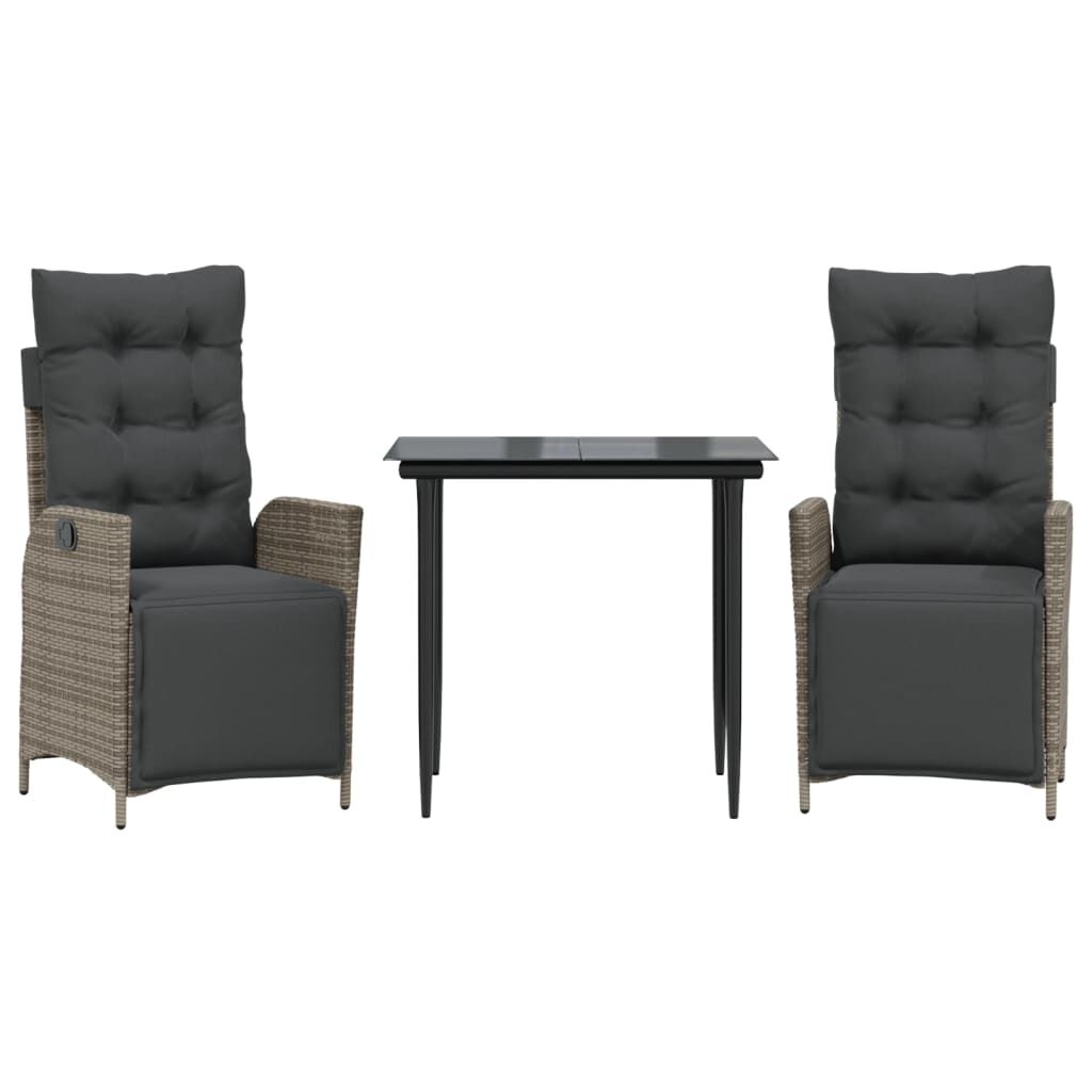 vidaXL 3 Piece Garden Dining Set with Cushions Grey Poly Rattan