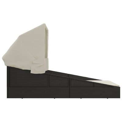 vidaXL Sunbed with Foldable Roof Black 200x114x128 cm Poly Rattan