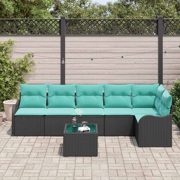 vidaXL Garden Sofa Set with Storage 7 pcs Black Poly Rattan