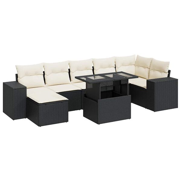 vidaXL 8 Piece Garden Sofa Set with Cushions Black Poly Rattan