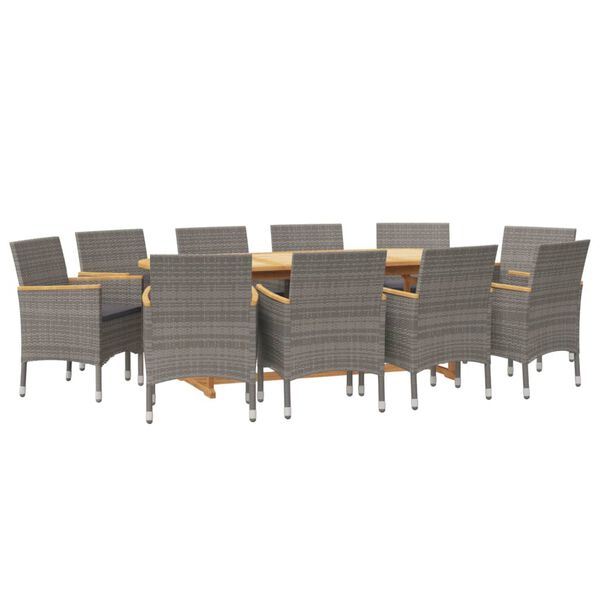 vidaXL 11 Piece Garden Dining Set with Cushions Grey