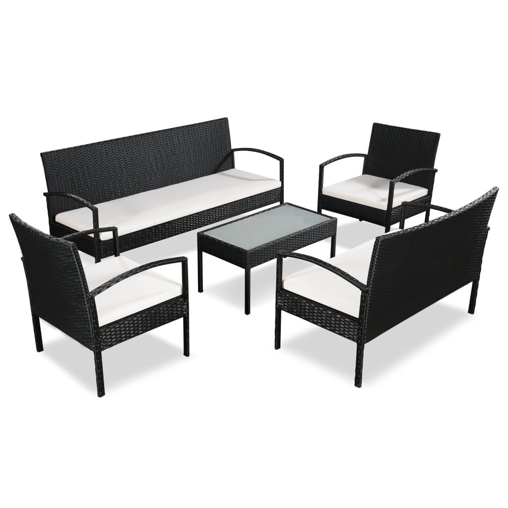 vidaXL 5 Piece Garden Lounge Set with Cushions Poly Rattan Black
