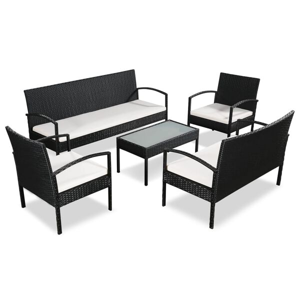 vidaXL 5 Piece Garden Lounge Set with Cushions Poly Rattan Black