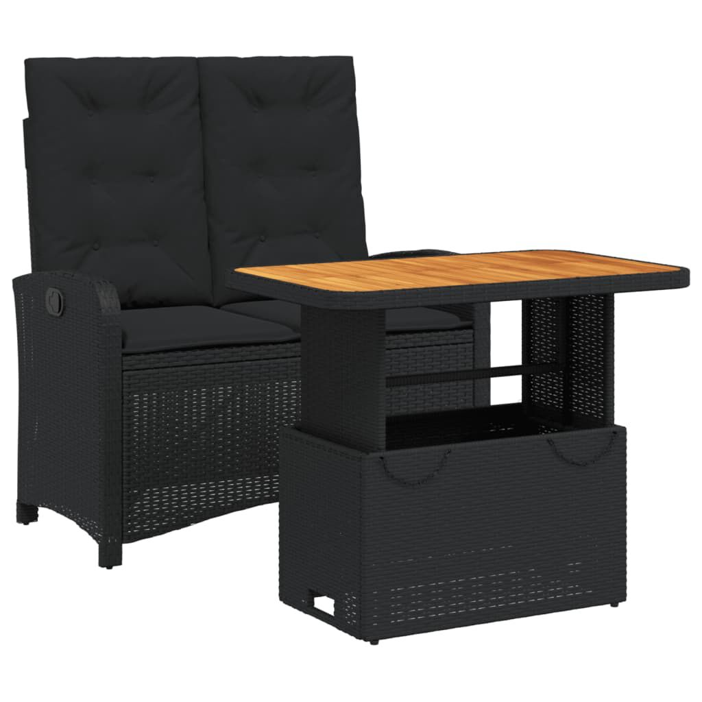 vidaXL 2 Piece Garden Dining Set with Cushions Black Poly Rattan