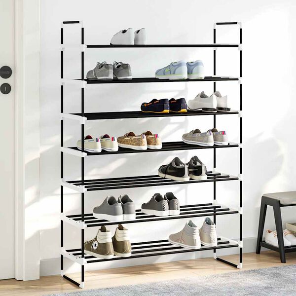 vidaXL Shoe Rack with 7 Shelves Metal and Plastic Black