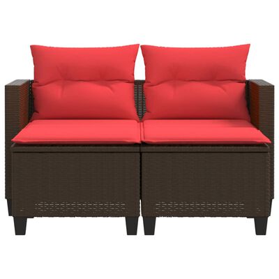 vidaXL Garden Sofa 2-Seater with Stools Brown Poly Rattan