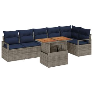 vidaXL Garden Dining Set with Cushion 7 pcs Grey and Navy