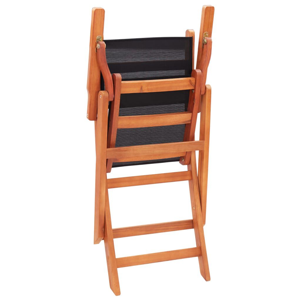 vidaXL Folding Garden Chairs 2 pcs Black Solid Eucalyptus Wood and Textilene