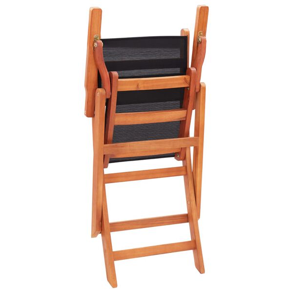 vidaXL Folding Garden Chairs 2 pcs Black Solid Eucalyptus Wood and Textilene