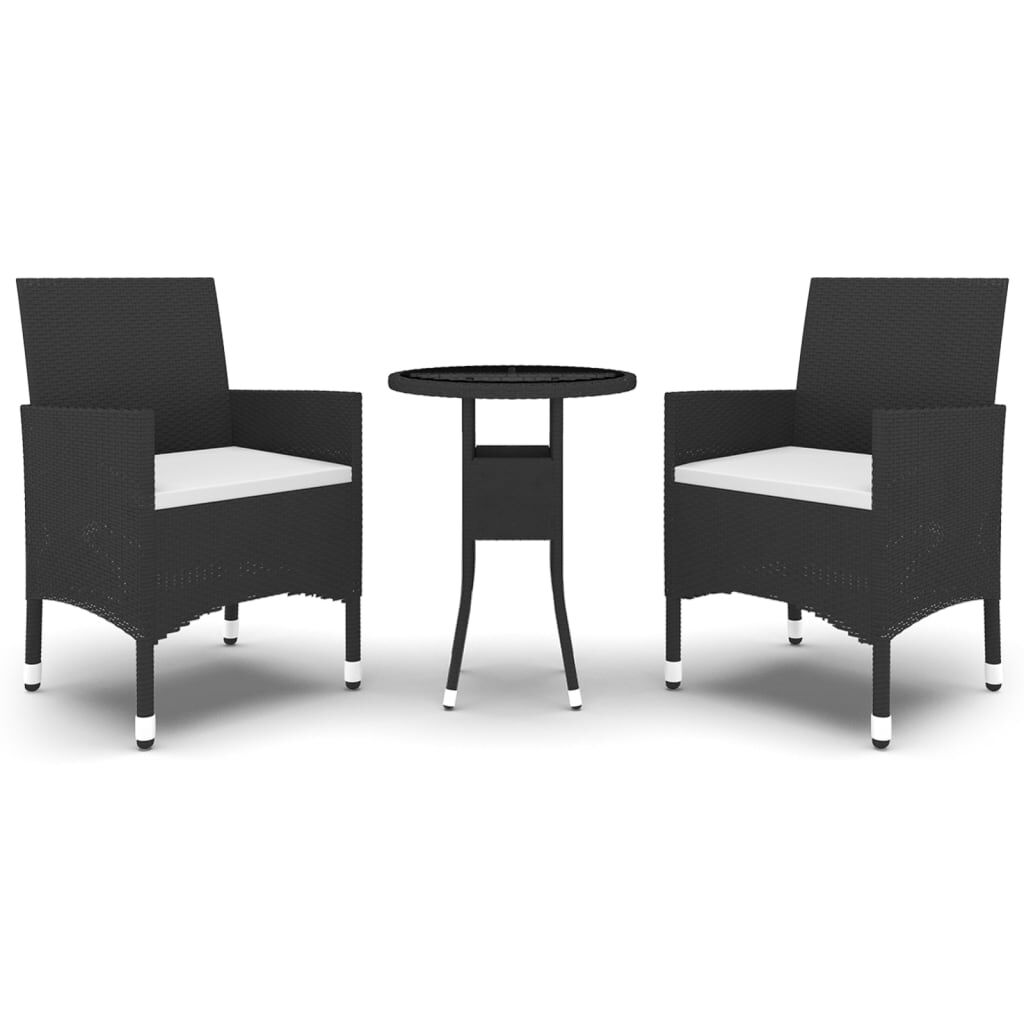 vidaXL 3 Piece Garden Dining Set Poly Rattan Black