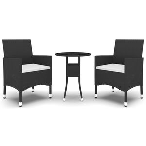 vidaXL 3 Piece Garden Dining Set Poly Rattan Black