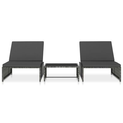 vidaXL Reclining Garden Chairs 2 pcs with Table Grey Poly Rattan