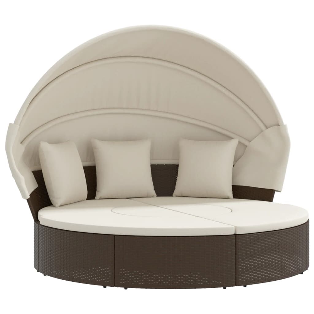vidaXL Outdoor Lounge Bed with Canopy and Cushions Brown Poly Rattan