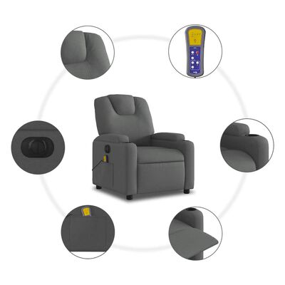 vidaXL Electric Massage Recliner Chair Dark Grey Fabric