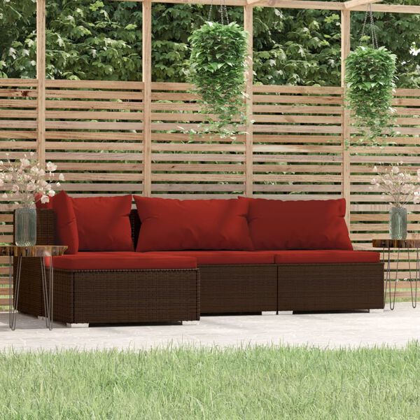 vidaXL 4 Piece Garden Lounge Set with Cushions Brown Poly Rattan