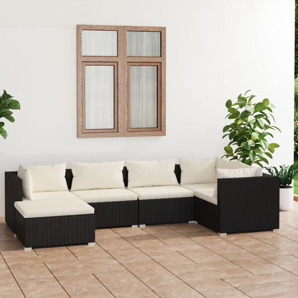 vidaXL 6 Piece Garden Lounge Set with Cushions Poly Rattan Black