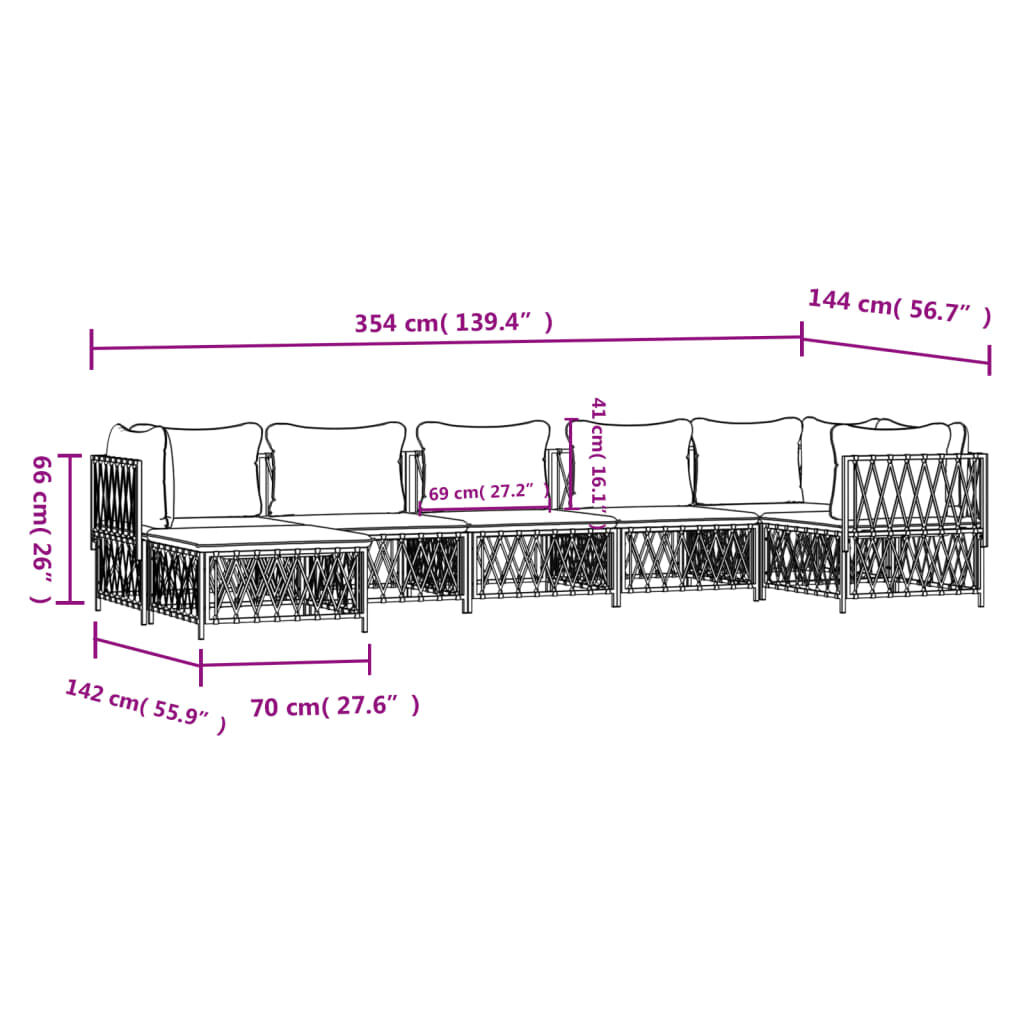 vidaXL 7 Piece Garden Lounge Set with Cushions White Steel