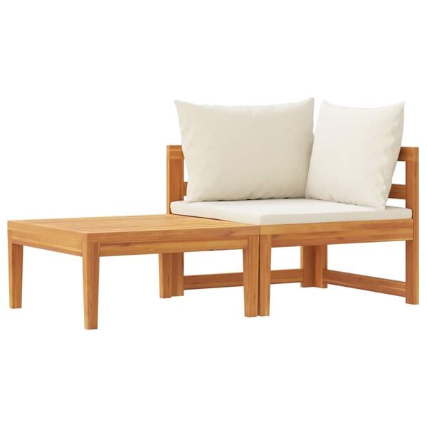 vidaXL 2 Piece Garden Lounge Set with Cream White Cushions Acacia Wood
