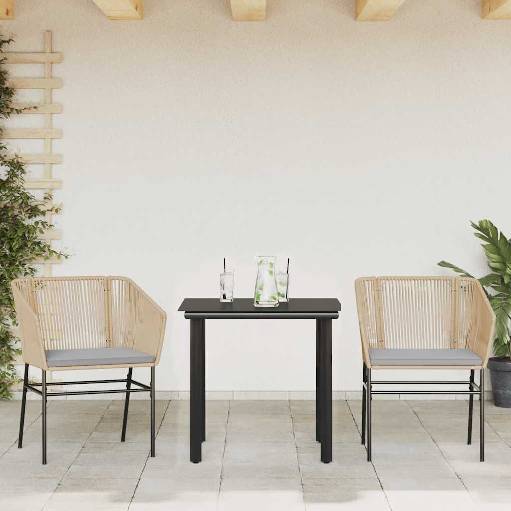 vidaXL 3 Piece Garden Dining Set with Cushions Brown Poly Rattan Glass