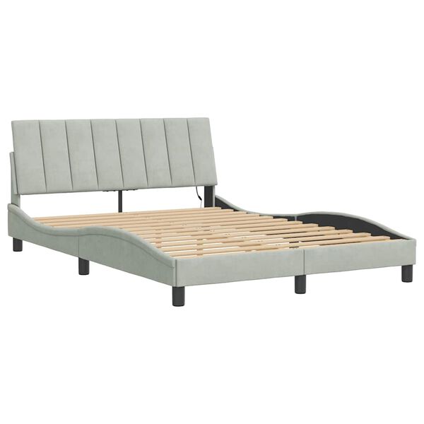 vidaXL Bed Frame without Mattress "Hanko" Light Grey 137x190 cm Double Velvet
