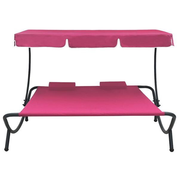 vidaXL Outdoor Lounge Bed with Canopy and Pillows Pink