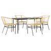 vidaXL 5 Piece Garden Dining Set Brown Poly Rattan Glass