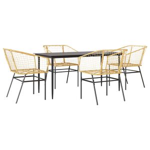 vidaXL 5 Piece Garden Dining Set Brown Poly Rattan Glass