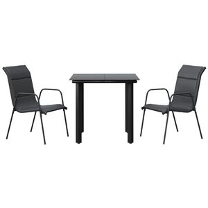 vidaXL 3 Piece Garden Dining Set Black Steel and Textilene