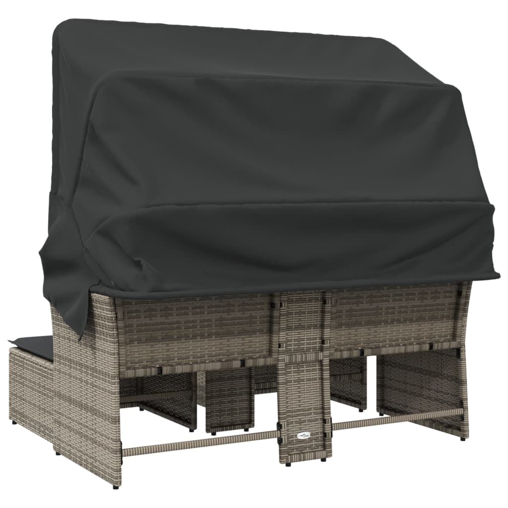 vidaXL Garden Sofa 2-Seater with Canopy and Stools Grey Poly Rattan