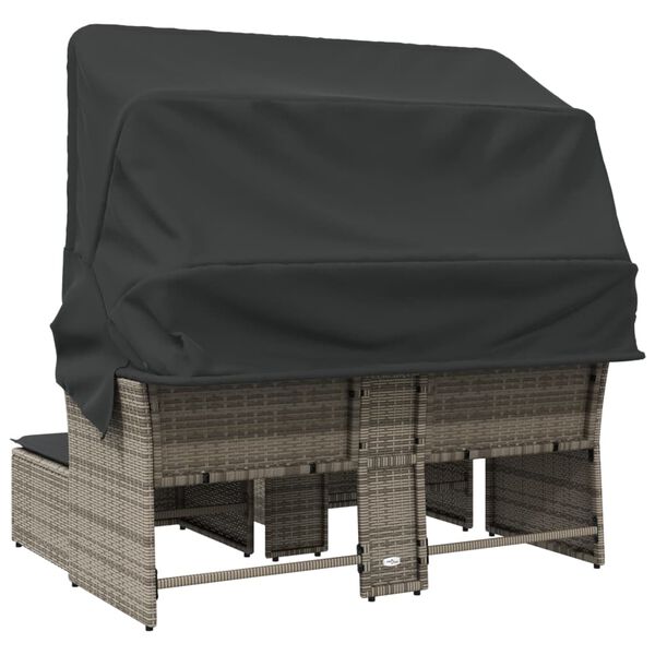 vidaXL Garden Sofa 2-Seater with Canopy and Stools Grey Poly Rattan