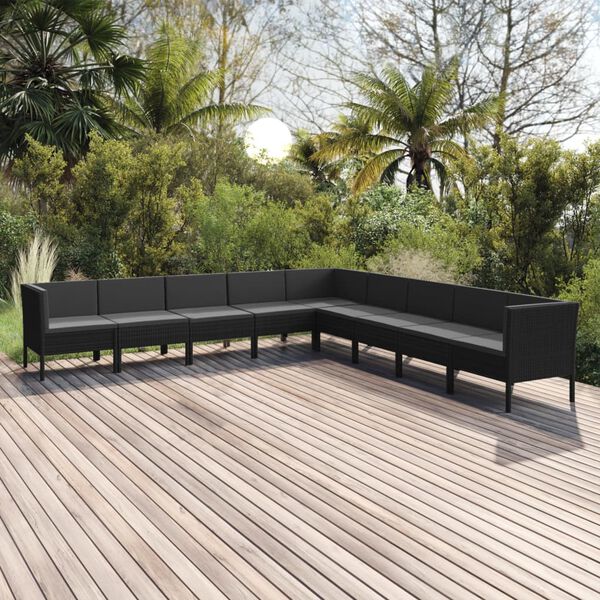 vidaXL 9 Piece Garden Lounge Set with Cushions Poly Rattan Black