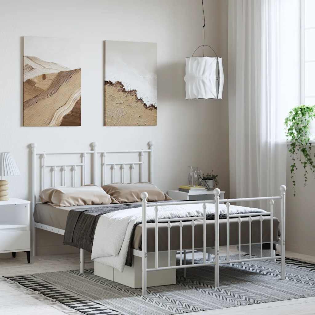 vidaXL Metal Bed Frame without Mattress with Footboard White 135x190cm