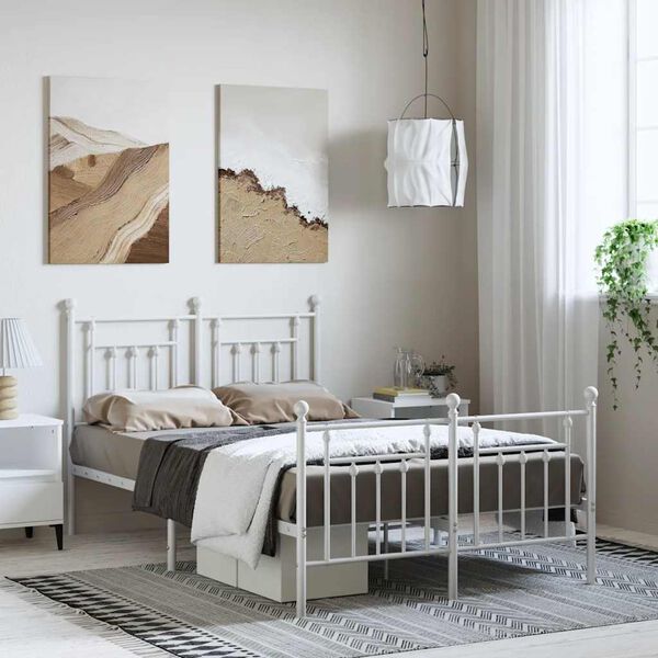 vidaXL Metal Bed Frame without Mattress with Footboard White 135x190cm